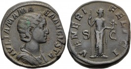 Julia Mamaea, Augusta, 222-235. Sestertius (Orichalcum, 30 mm, 24.15 g, 12 h), struck under Severus Alexander, Rome, 224. IVLIA MAMAEA AVGVSTA Draped ...