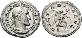 Maximinus I, 235-238. Denarius (Silver, 19 mm, 3.01 g, 6 h), Rome, 235-236. IMP MAXIMINVS PIVS AVG Laureate, draped and cuirassed bust of Maximinus to...