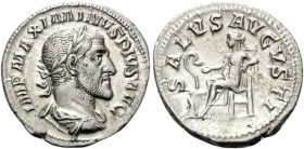 Maximinus I, 235-238. Denarius (Silver, 20 mm, 2.86 g, 12 h), Rome, March 235 - January 236. IMP MAXIMINVS PIVS AVG Laureate, draped and cuirassed bus...