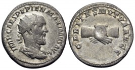 Pupienus, 238. Antoninianus (Silver, 22 mm, 4.56 g, 12 h), Rome. IMP CAES PVPIEN MAXIMVS AVG Radiate, draped and cuirassed bust of Pupienus to right. ...