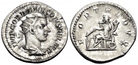 Gordian III, 238-244. Antoninianus (Silver, 23 mm, 4.32 g, 5 h), Rome, 244. IMP GORDIANVS PIVS FEL AVG Radiate, draped and cuirassed bust of Gordian I...