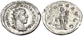 Philip I, 244-249. Antoninianus (Silver, 24 mm, 3.84 g, 12 h), Rome, 247. IMP M IVL PHILIPPVS AVG Radiate, draped and cuirassed bust of Philip I to ri...