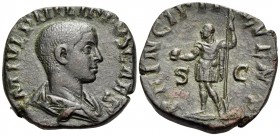 Philip II, as Caesar, 244-247. Sestertius (Bronze, 27.5 mm, 14.49 g, 11 h), Rome, 246. M IVL PHILIPPVS CAES Bare-headed and draped bust of Philip II t...