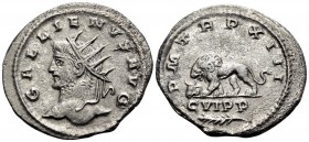 Gallienus, 253-268. Antoninianus (Billon, 22.5 mm, 3.78 g, 12 h), Antioch, 264-265. GALLIENVS AVG Radiate head of Gallienus to left. Rev. P M TR P XII...