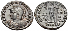 Licinius II, Caesar, 317-324. Follis (Bronze, 19.5 mm, 2.96 g, 10 h), Alexandria, 2nd officina, 321-324. DN VAL LICIN LICINIVS NOB C Helmeted and cuir...