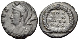 Commemorative Series, 330-354. (Bronze, 15 mm, 1.27 g, 5 h), Heraclea, 347-348. VRBS ROMA Helmeted and draped bust of Roma to left. Rev. VOT /XX /MVLT...