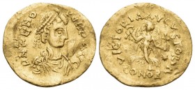Zeno, second reign, 476-491. Tremissis (Gold, 14 mm, 1.51 g, 6 h), Constantinople. D N ZENO PERP AVG Diademed, draped and cuirassed bust of Zeno to ri...