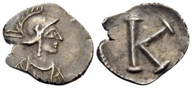 Anonymous, time of Justinian I, circa 530. Half-siliqua (Silver, 14 mm, 0.89 g, 6 h), Constantinople. Helmeted and draped bust of Constantinopolis to ...