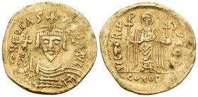 Phocas, 602-610. Solidus (Gold, 20.5 mm, 4.25 g, 7 h), Constantinople, 10th officina (I), 607-610. d N FOCAS PERP AVI Crowned, draped and cuirassed bu...