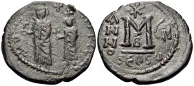 Heraclius, with Heraclius Constantine, 610-641. 40 Nummia or Follis (Bronze, 29.5 mm, 20.39 g, 12 h), Seleucia Isaura, 2nd officina, RY 7 (616/7). Cro...