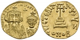 Constans II, with Constantine IV, 641-668. Solidus (Gold, 19 mm, 4.25 g, 7 h), Constantinople, Z = 7th officina, 654-659. d N CONStANtINUS C CONStANS ...