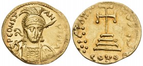Constantine IV Pogonatus, 668-685. Solidus (Gold, 20 mm, 4.39 g, 6 h), Constantinople, 6th officina (S), 681-685. P CONST-ANЧ -S P P A Helmeted, diade...