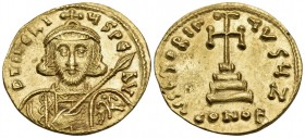 Tiberius III (Apsimar), 698-705. Solidus (Gold, 20.5 mm, 4.48 g, 6 h), Constantinople, 7th officina (Z). D TIbЄRI-ЧS PЄ AV Crowned and cuirassed bust ...