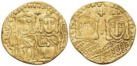 Constantine VI, with Leo III, Constantine V, and Leo IV, 780-79. Solidus (Gold, 21.5 mm, 4.40 g, 6 h), Constantinople, 780-787. LЄOҺ VSSЄqqOҺ COҺSτAҺτ...