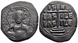 Anonymous Folles, time of Romanus III, circa 1028-1034. Follis (Bronze, 30 mm, 12.00 g, 6 h), Constantinople. +EMMA-NOYHΛ / IC - XC Bust of Christ fac...