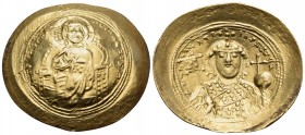 Constantine IX Monomachus, 1042-1055. Histamenon (Gold, 29 mm, 4.31 g, 6 h), Constantinople. +IhC XIS REX RESnAnTIhM Bust of Christ Pantokrator facing...