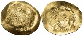 Constantine IX Monomachus, 1042-1055. Histamenon (Gold, 30.5 mm, 4.37 g, 6 h), Constantinople. +IhC XIS REX RESnAnTIhM Bust of Christ Pantokrator faci...