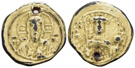 Theodora, 1055-1056. Tetarteron nomisma (Gold plated copper, 18 mm, 2.30 g, 6 h), Contemporary imitation. IC XC Facing bust of Christ Pantokrator, rai...