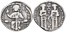 Andronicus II Palaeologus, with Michael IX, 1282-1328. Basilikon (Silver, 19 mm, 1.70 g, 6 h), Constantinople, 1304-1320. KYPIЄ BOHΘEI / IC XC Christ ...