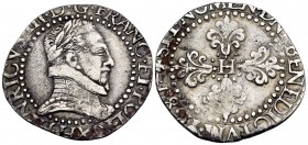 FRANCE, Royal. Henri III, as King of France and Poland, 1574-1589. Demi-franc (Silver, 27 mm, 7.08 g, 11 h), La Rochelle mint, dated 1587 H. •HENRICVS...