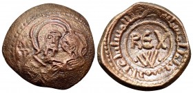ITALY. Sicilia (Regno). Guglielmo I il Malo (the Bad), 1154-1166. Follaro (Bronze, 15 mm, 1.35 g, 7 h), Messina, AH 550 (1155), and later(?). RЄX/·W· ...