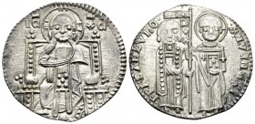 ITALY. Venice. Francesco Dandolo, 1328-1339. Grosso (Silver, 20 mm, 2.16 g, 6 h), 52nd Doge. IC - XC Christ Pantokrator seated facing on throne; annul...
