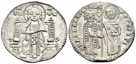 ITALY. Venice. Francesco Dandolo, 1328-1339. Grosso (Silver, 21 mm, 2.19 g, 1 h), 52nd Doge. IC - XC Christ Pantokrator seated facing on throne; annul...