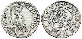 ITALY. Venezia (Venice). Giovanni Delfino, 1356-1361. Soldino (Silver, 16 mm, 0.54 g, 9 h), 57th Doge. + •IOhS • DELP-hYNO• DVX Doge kneeling left, ho...