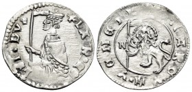 ITALY. Venezia (Venice). Lorenzo Celsi, 1361-1365. Soldino (Silver, 16 mm, 0.54 g, 5 h), 58th Doge, 1362. + LAVR • CЄ-LSI• DVX Doge kneeling left, hol...