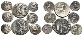 GREEK, Macedon. Circa 4th -1st century BC. (Silver, 52.00 g). A lot of Eight Silver Drachms and Tetradrachms. All with old cabinet patinas. About very...