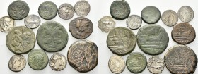 ROMAN REPUBLICAN. Circa 3rd -1st century BC. (136.00 g). A Lot of Thirteen Silver and Bronze coins, of the Roman Republic, from the old stock of an Am...