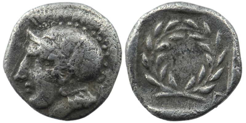 Aeolis. Elaia circa 450-400 BC. AR Diobol
Helmeted head of Athena left.
Rev: (.Λ...
