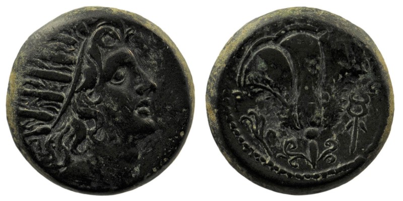 CARIA. Rhodes. Ae (Circa 88 BC).
Obv: Radiate head of Helios right.
Rev: P O. Ro...