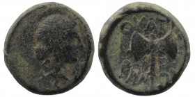 Lydia, Thyateira. Civic issue. 2nd century B.C. AE
laureate head of Apollo right / ΘΥΑΤΕ[Ι] / ΡΗ-ΝΩΝ, ethnic above and across handle of bipennis (doub...