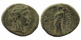 LYDIA. Sardes. Ae (2nd-2st centuries BC).
Obv: Head of Dionysos right, wearing ivy wreath.
Rev: Demeter standing left, holding grain ears, poppy and t...