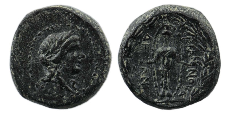 LYDIA. Klannudda. Ae (1st century BC).
Obv: Laureate head of Apollo right.
Rev: ...