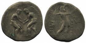 PISIDIA. Selge.Circa 325-250 BC. AR Stater
Two wrestlers grappling
Rev: Slinger standing right; triskeles and club in right field, ΣEΛΓEΩN to left
Web...