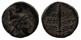PONTOS. Amisos. Ae (85-65 BC).
Obv: Head of Perseus right, wearing a winged helmet.
Rev: AMI-ΣOY.
Winged harpa; monogram right.
SNG Copenhagen 160.
2,...