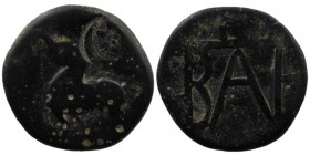 KINGS OF BOSPOROS. Polemo I (Circa 37-8 BC). Ae. Pantikapaion.
Obv: Lion springing right; star above.
Rev: Monogram of Polemo.
MacDonald 230; HGC 7, 3...