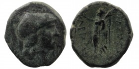 KINGS of CAPPADOCIA. Ariarathes VII Philometor. Circa 106-101/0 BC. AE Bronze
Head of Athena 
Rev: BAΣIΛEΩΣ, APIAPA; Nike advancing l. holding in r. f...