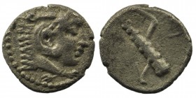 CILICIA Uncertain. Obol 4th century BC. AR
Obv: Head of Herakles right, wearing lion skin 
Rev: Club, quiver, 
Apparently unpublished
Ziegler -; Göktü...