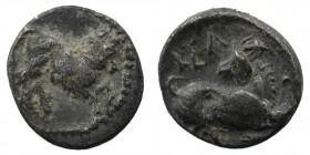 CILICIA, Kelenderis. Circa 425-400 BC. AR Obol 
Horse rearing right / Goat kneeling right, head reverted. 
Cf. SNG Levante 29 (goat left); cf. SNG Fra...