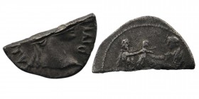 Octavian, as Augustus 27 BC – 14 AD. Denarius, Lugdunum 
Obv: Laureate head right
Rev. Augustus, togate, seated left on stool on platform, extending r...