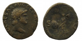 Nero. AD 54-68 AD. Rome. AE Bronze. 
IMP NERO CAESAR AVG GERM, Head of Nero, laureate, right
Rev: S C, Victory, winged, draped, moving left, holding i...