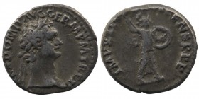 DOMITIAN, (A.D. 81-96) AR Denarius, Rome mint, issued A.D. 94
 laureate head of Domitian to right
Rev: Minerva standing to right, fighting, holding ja...
