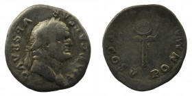 Vespasian (AD 69-79). AR denarius. Rome, 74. 
IMP CAESAR VESPASIANVS, laureate head right
Rev: PONTIF MAXIM, Winged caduceus. 
RIC II.1 686.
3,19 gr. ...