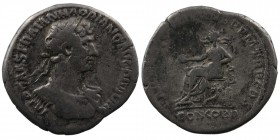 Hadrian AR Denarius. Rome, AD 117. AR
bust of Hadrian right
Rev: Concordia seated left on throne, holding patera and resting elbow upon statue of Spes...