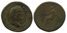 Antoninus Pius.138-161 AD. Rome. Sestertius. AE Bronze
ANTONINVS AVG PIVS P P TR P XVIII; Head of Antoninus Pius, laureate, left
Rev: INDVLGENTIA AVG ...