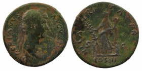 HADRIAN. 117-138 AD.Rome. AE Bronze Sestertius
HADRIANVS AVGVSTVS P P; Head of Hadrian, laureate, right
Rev: HILARITAS P R // COS III (in exergue) // ...