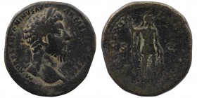Marcus Aurelius (161-180), Sestertius, Rome, AD 163-164; AE 
laureate head right
Rev: Mars standing right holding spear and resting hand on shield; in...